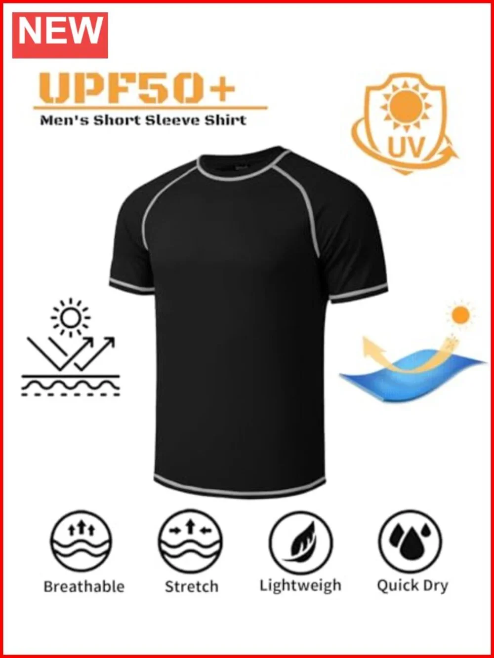 Men's UPF 50+ Rash Guard Quick Dry Swim Shirt Big and Tall